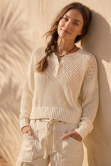 Open Knit Henley Sweater top