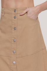 Stretch Cotton Twill A-Line Button Down Maxi Skirt: BLK-black / L