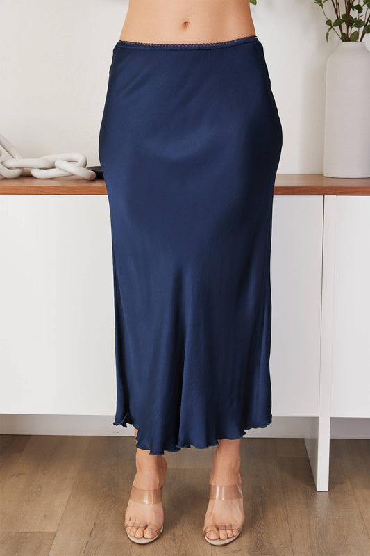 Silky Navy Slip Skirt