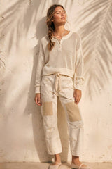 Open Knit Henley Sweater top