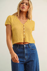 T6284   CAP SLEEVE BUTTON FRONT TOP: BEIGE / L