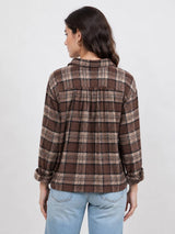 Women's Plaid Back Shirring Button Shirt: MILLIE / L