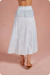 Floral Embroidery Cotton Lace Trim Skirt Top Set: Navy / L