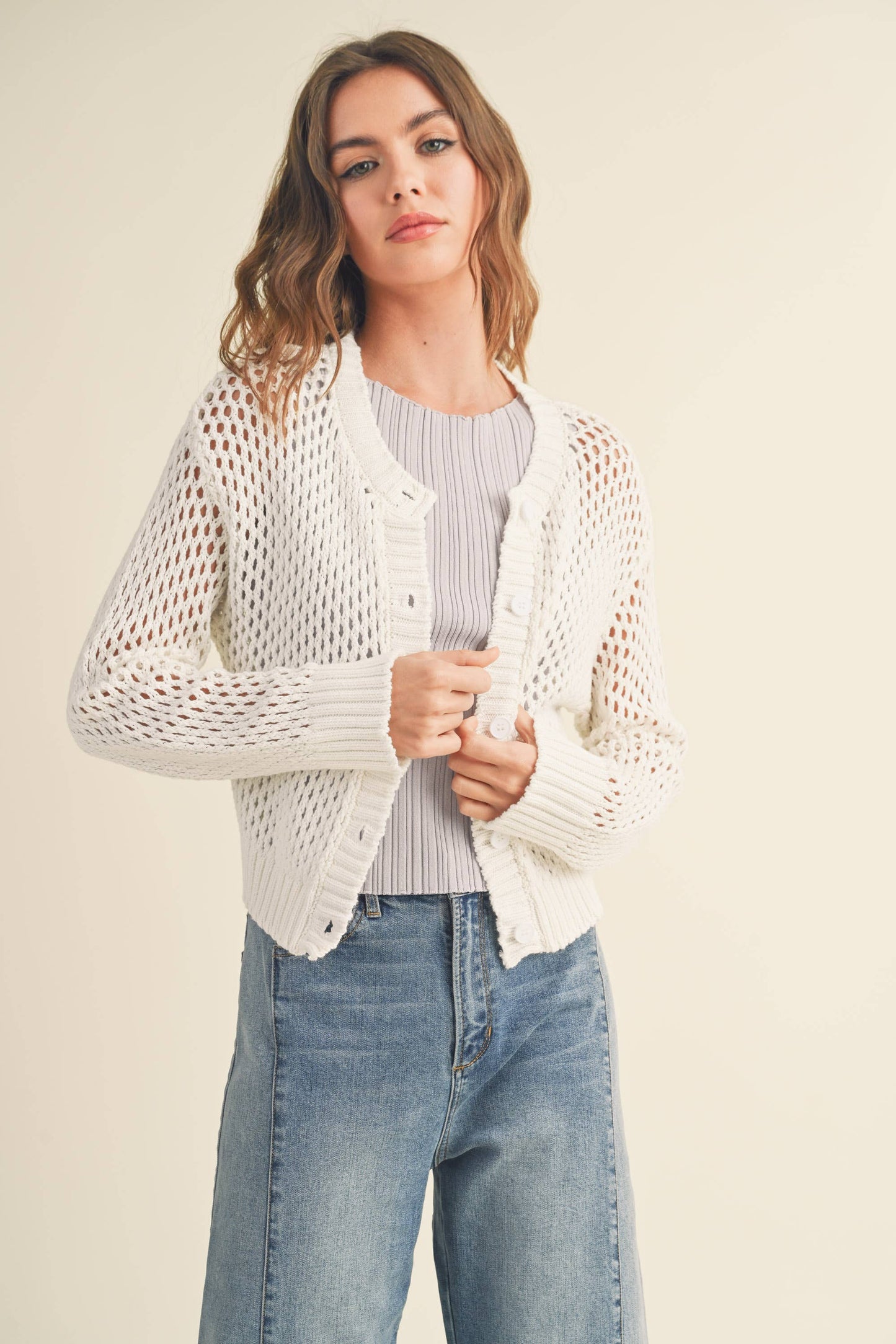 Beige Crochet Cardigan