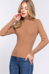 Long Sleeve Mock Neck Rib Sweater  : RED