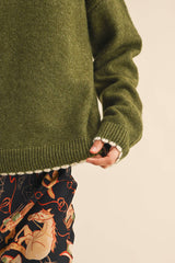 Olive Contrast Trim Sweater