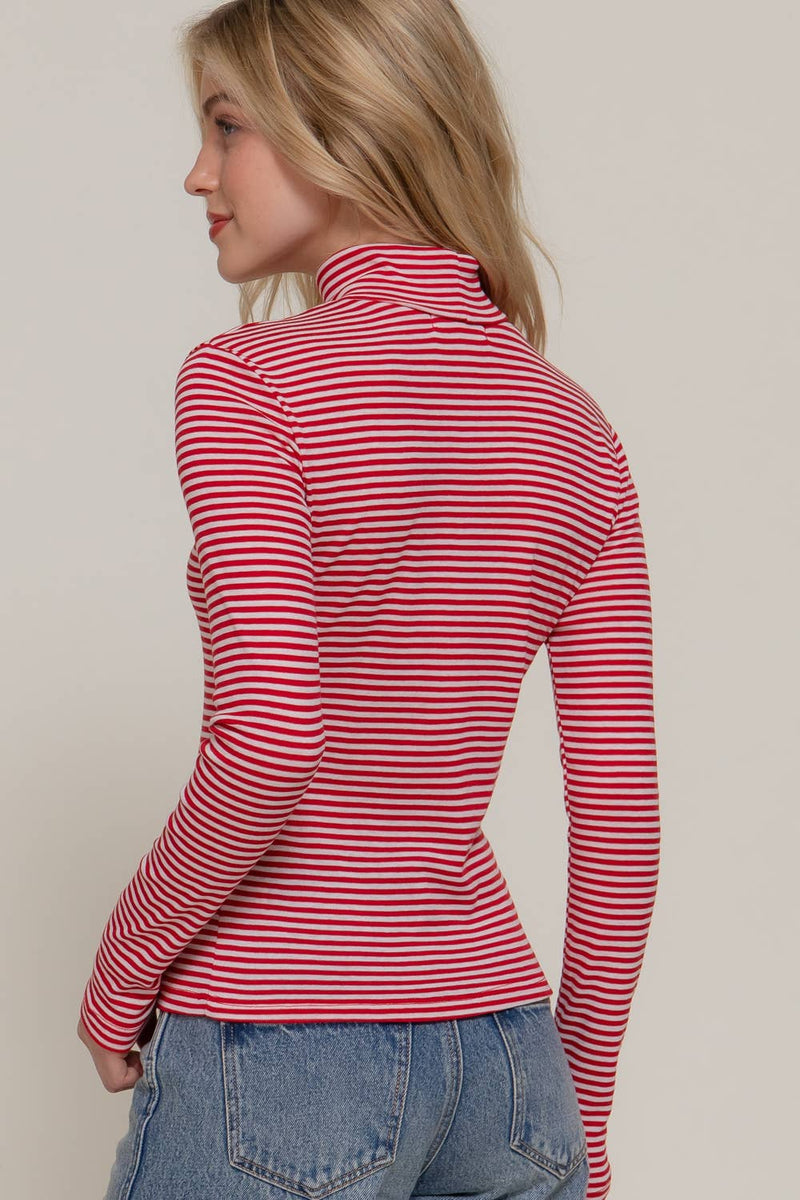 Stripe Long Sleeve Turtle Neck