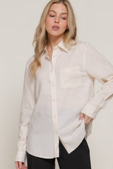 Long Sleeve Linen Blend Shirt NATURAL