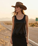 SILKY POLY TANK TOP WITH LACE HEM