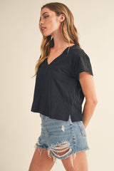 White V Neck crop tee