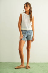 White Sleeveless Knit Top