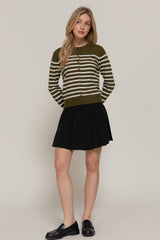 Crew Neck Stripe Sweater Cardigan