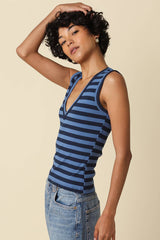 Striped V-Neck Tank Top: Dk Blue Navy