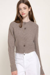 Long Sleeve Round Neck Button Down Sweater Cardigan: GRN-dark green / L