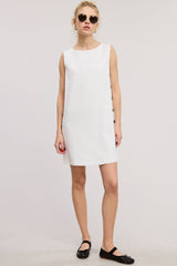 Side Button  Sleeveless Linen Dress