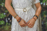 Brass-Toned Circle Buckle Leather Belt: Black