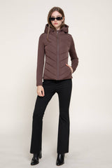 Hight Neck Adjustable Hoodie Quilted Puffer Jacket: IVY-cream / L
