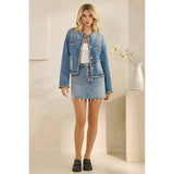 Tweed Trimmed Front Pocket Denim Jacke