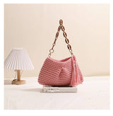 Handcrafted Woven Bag with Tassel Accent: BEIGE / One Size