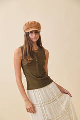 8571GK Ribbed Henley Tank Top: Oat / Contemporary / L