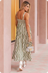 Wavy Striped Satin Midi Dress