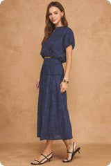 Floral Embroidery Cotton Lace Trim Skirt Top Set: Navy / L