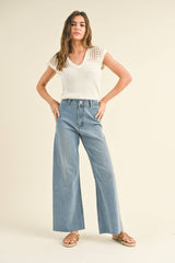 MMP623   STRAIGHT WIDE LEG DENIM PANTS: ECRU / L