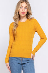 Long Sleeve Round Neck Cable Sweater
