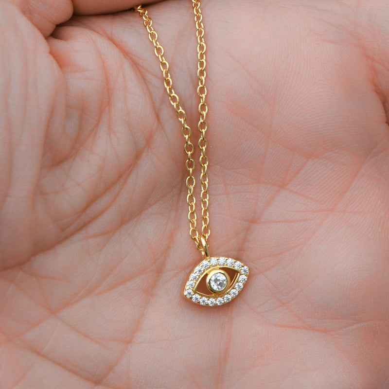 Tiny Evil Eye Necklace: Gold