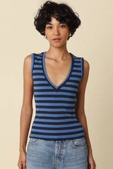 Striped V-Neck Tank Top: Dk Blue Navy