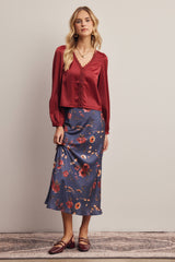 Lace Trim Satin Blouse