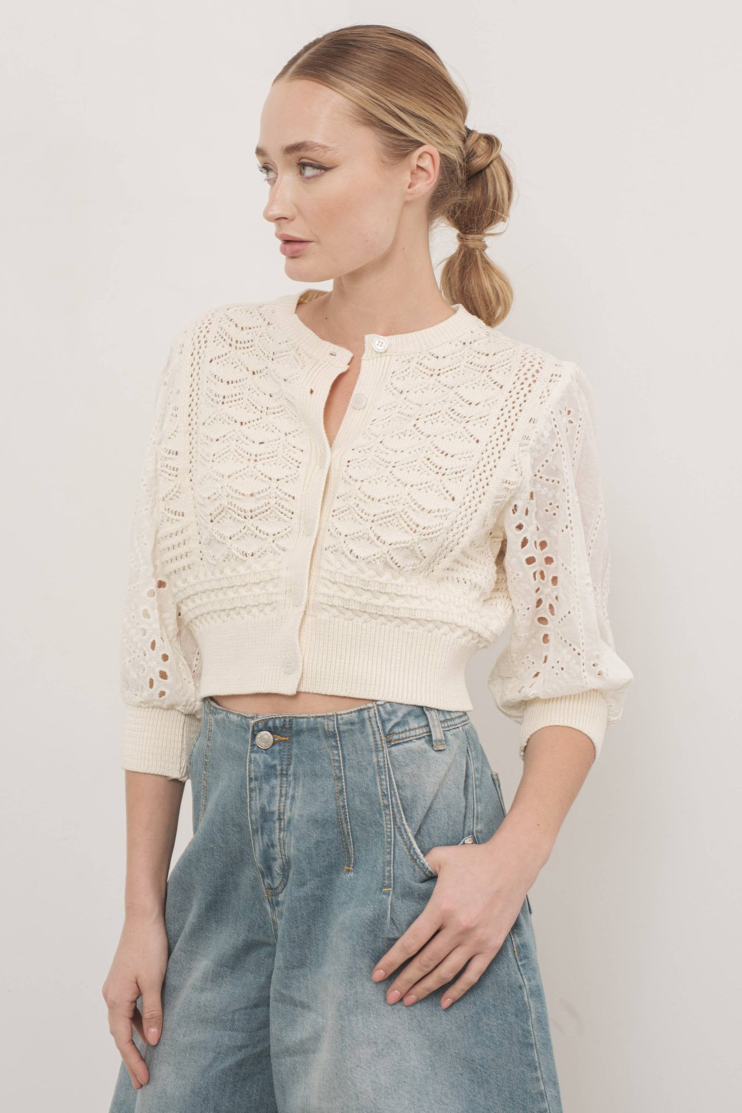 3/4 sleeve cardigan cream