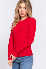 Long Sleeve Round Neck Cable Sweater