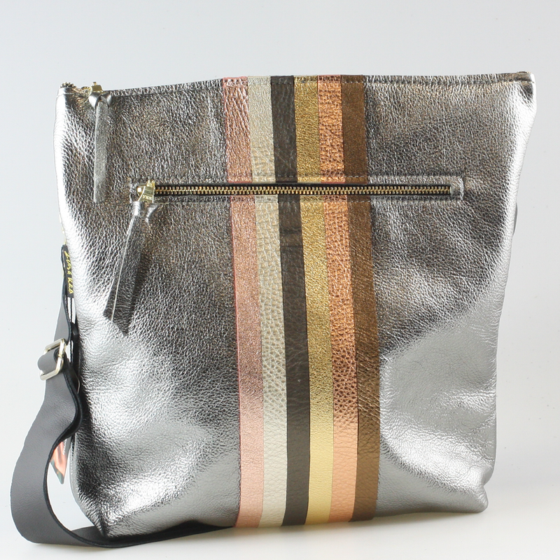 The Stripe Lakeshore - 2 sizes!: Jet w/3stripes: Silver / 9"x9.5" / Matching Leather Strap
