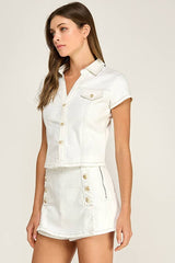 Button Front Stretch Crop Top