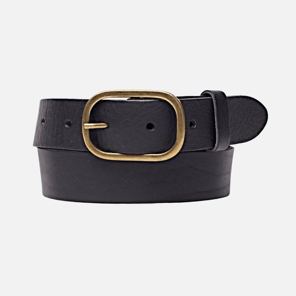 Black Gold Oval Buckle Design Statement Leather Belt Women