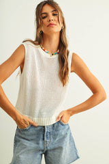 White Sleeveless Knit Top