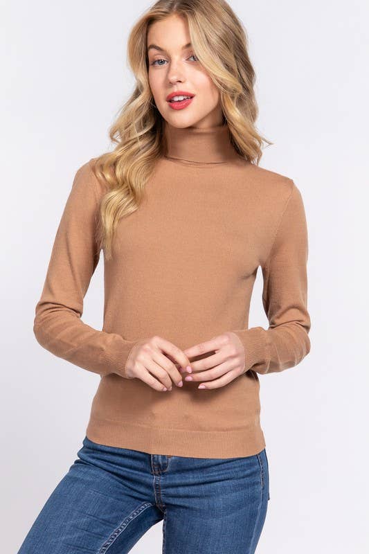 Long Sleeve Turtle Neck Basic Viscose Sweater: