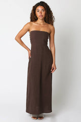 Brown Linen Maxi Dress
