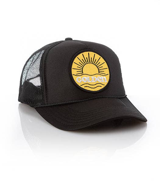 Golden Patch Trucker Hat: Black