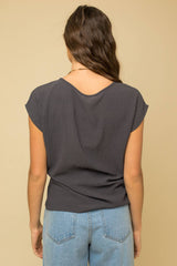 Side Twist Hem Short Sleeve Round Neck