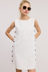 Side Button  Sleeveless Linen Dress