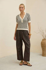 Cream Multi Stripe V-Neck Knit Top