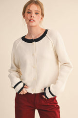 Two Tone Cardigan Sweater Ivory