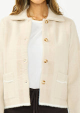 Fuzzy Plaid Button-Front Sweater Jacket