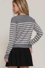 Crew Neck Stripe Sweater Cardigan