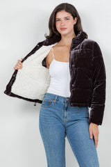 Quilted Velvet Jacket with Sherpa Lining: Navy / L