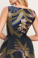 A printed woven midi dress - ID23111: Black / Contemporary / L