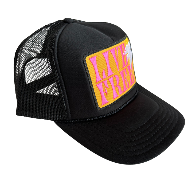 Live Free Patch Trucker Hat: Black