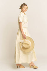 LACE DETAIL POCKET SHIRT & SKIRT SET-HSET0119: Off-White / L